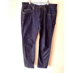 Cohesive & Co BUTTON FLY Jeans Mens Size 33 SKULL 36x30 Slim Fit Dark Wash Blue